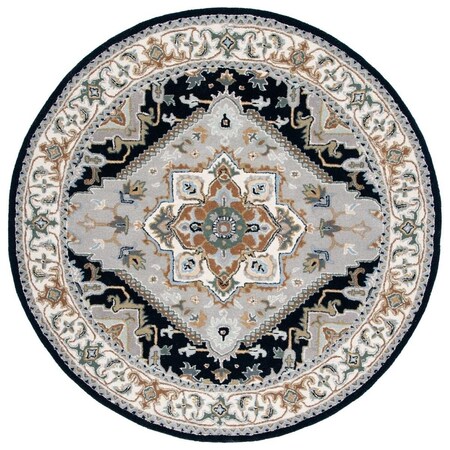 Safavieh 6 x 6 ft. Heritage Tufted 625H Hand Tufted Round Area Rug; Grey & Navy HG625H-6R